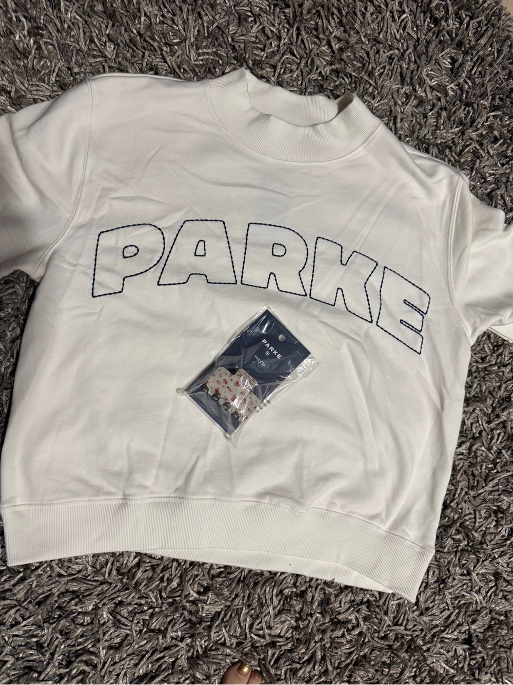 Parke x Target Cream Women’s Mockneck Pullover Sweatshirt S/M NWT & Claw Clip